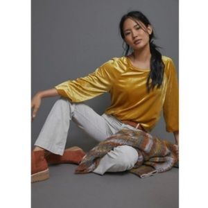 Anthropologie Maeve Candace Velvet Top Gold